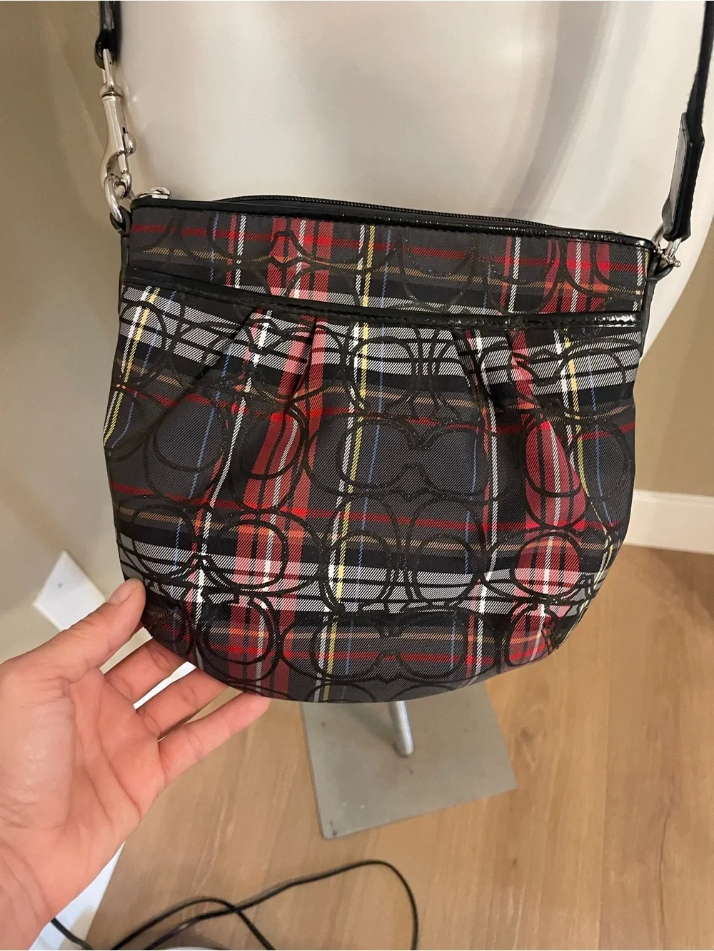 Coach Plaid Crossbody Bag in Black, Red and Gray